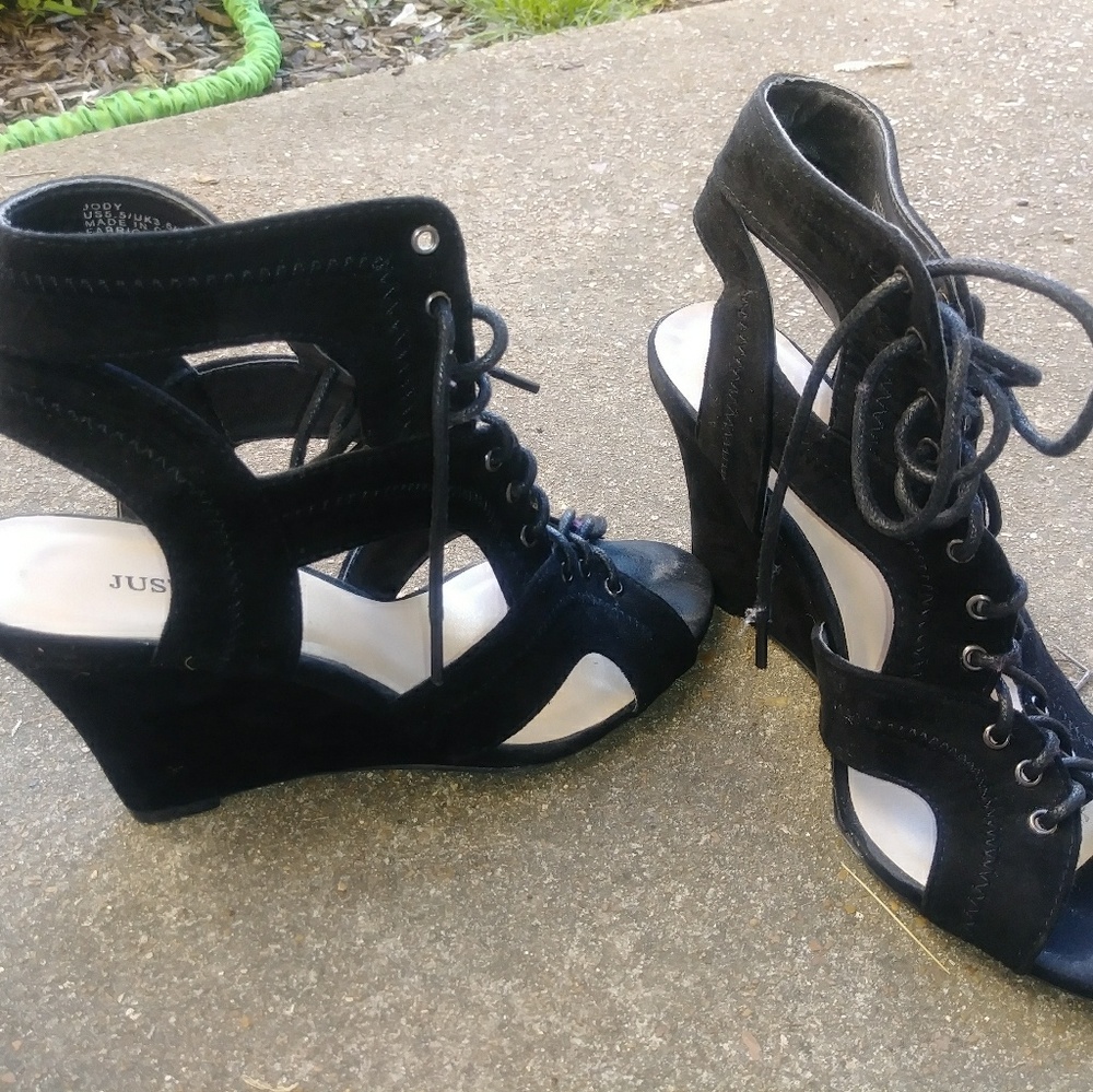 Black Lace Up Wedge 5.5